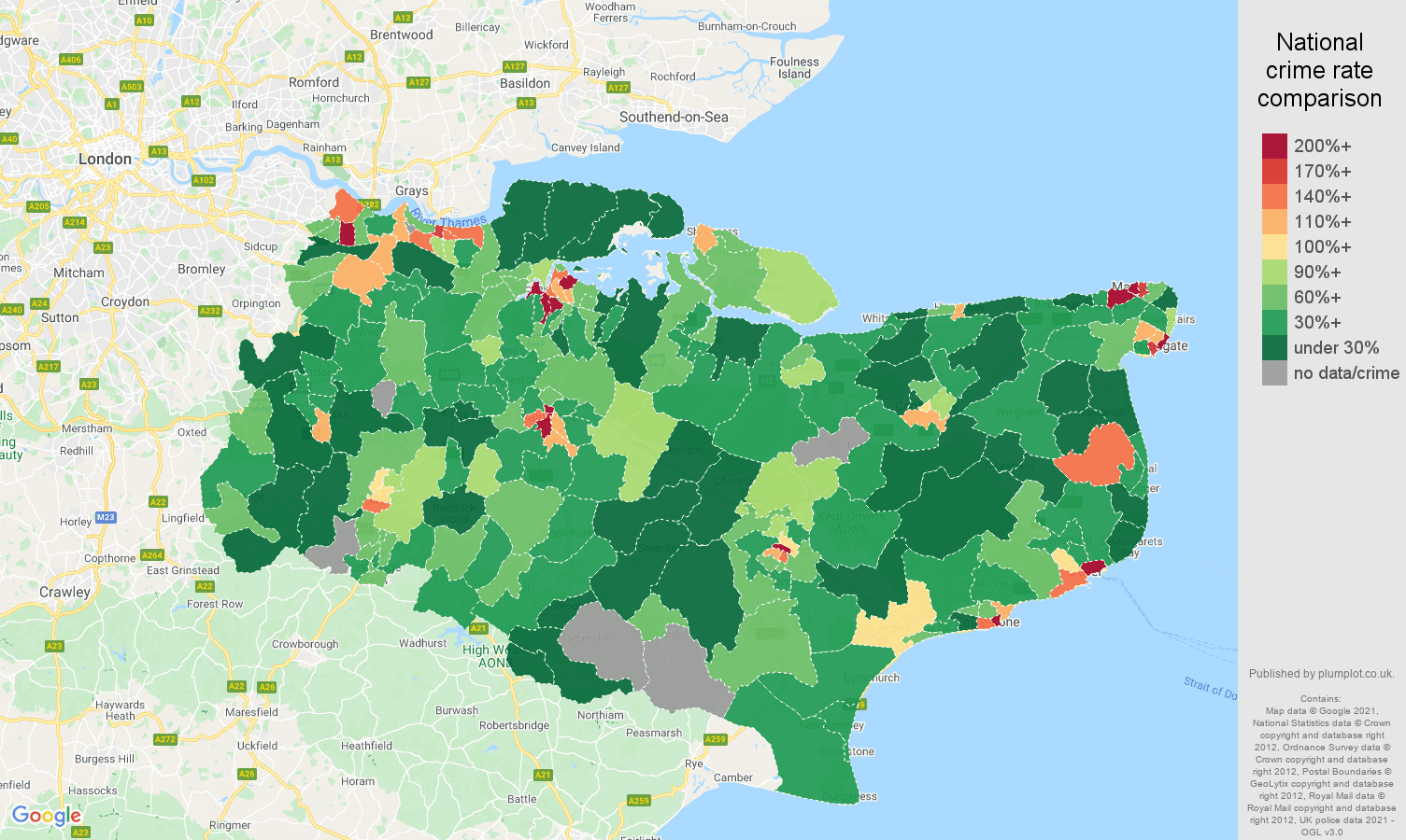 Kent drugs crime rate comparison map
