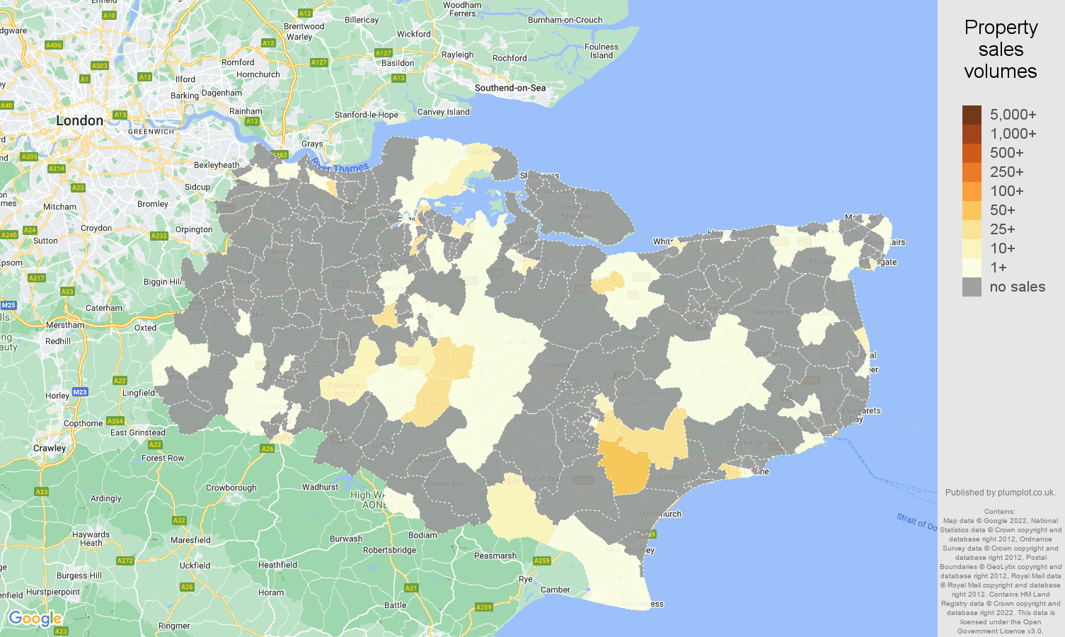 Kent map of sales of new properties