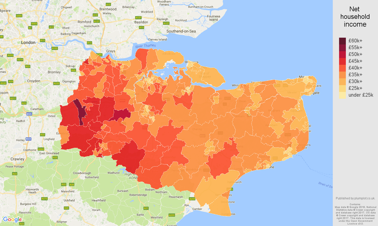 Kent net household income map