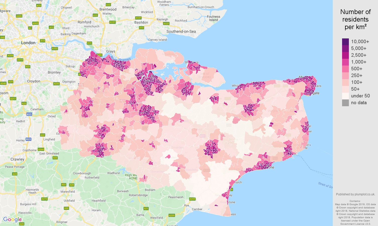 Kent population density map