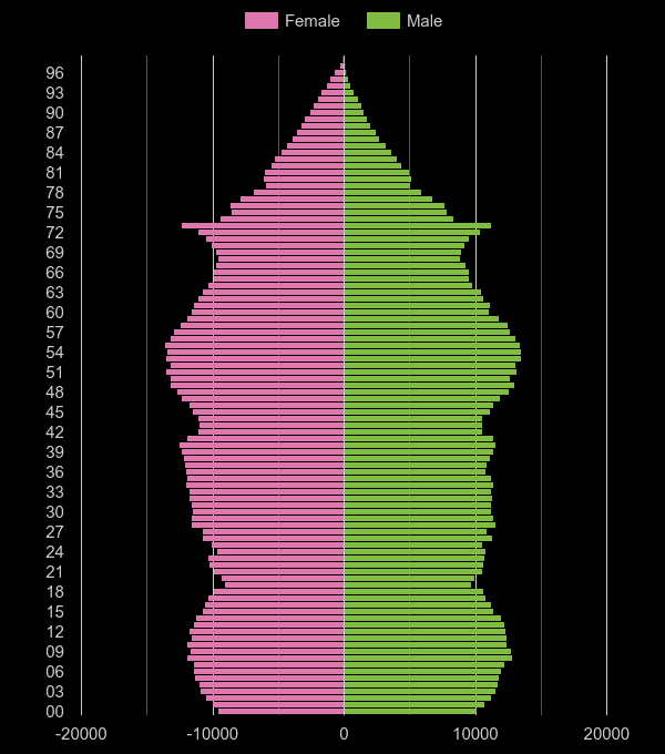 Kent population pyramid by year
