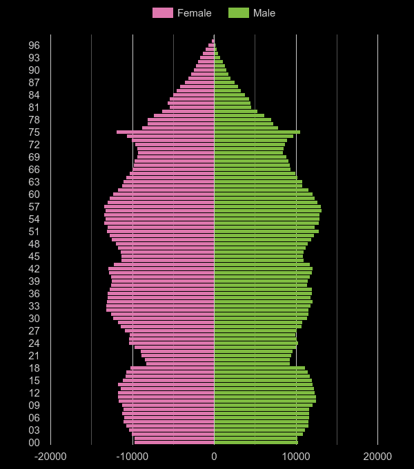 Kent population pyramid by year