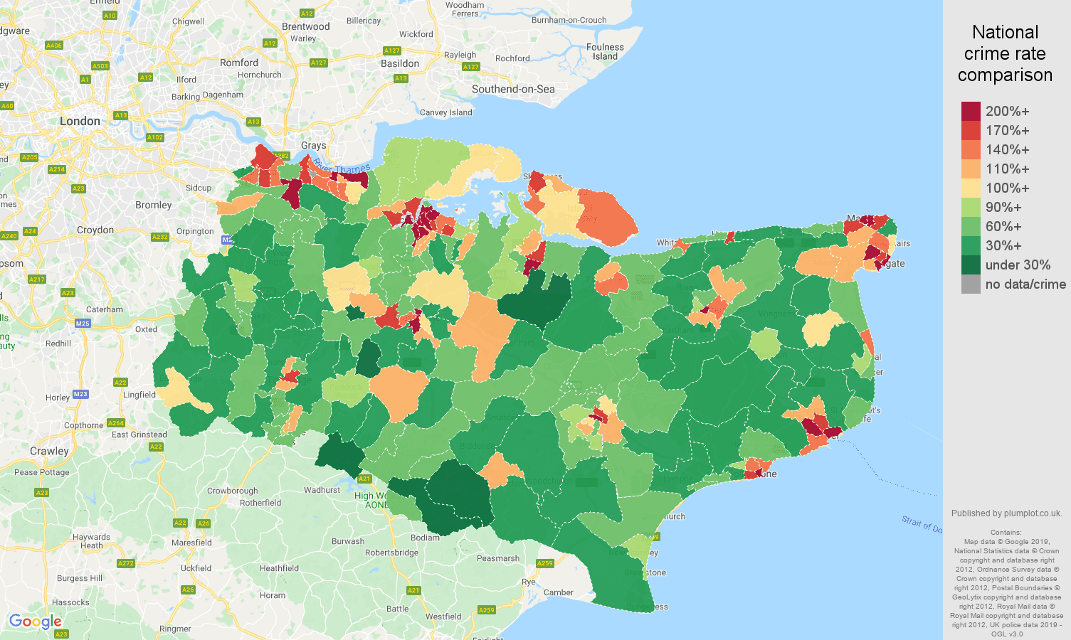 Kent public order crime rate comparison map