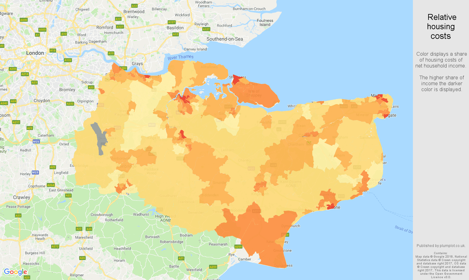 Kent relative housing costs map