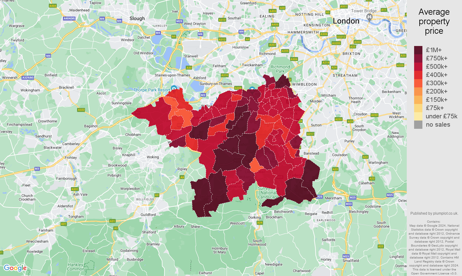 Kingston upon Thames house prices map