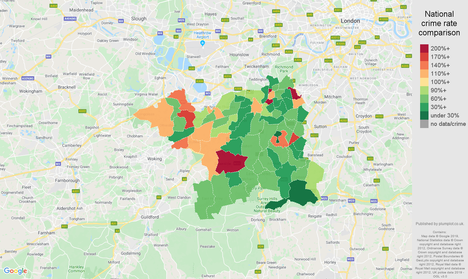 Kingston upon Thames other theft crime rate comparison map