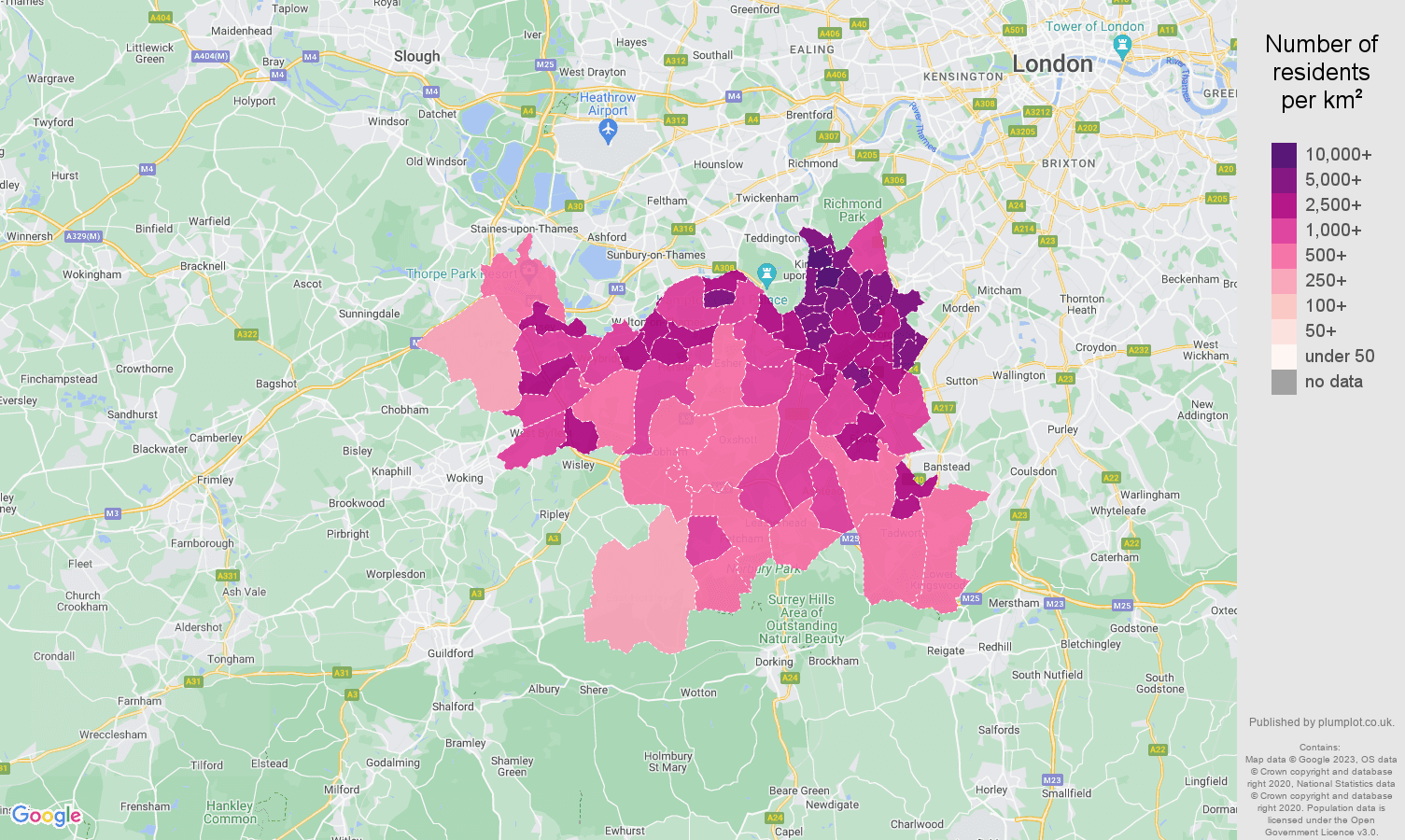 Kingston upon Thames population density map