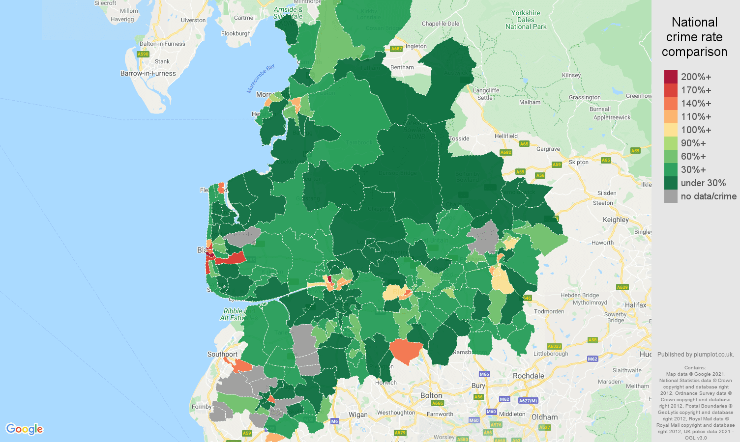 Lancashire drugs crime rate comparison map