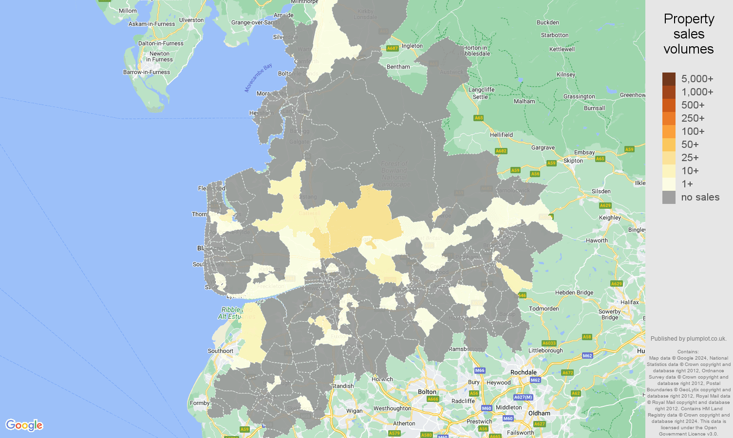 Lancashire map of sales of new properties