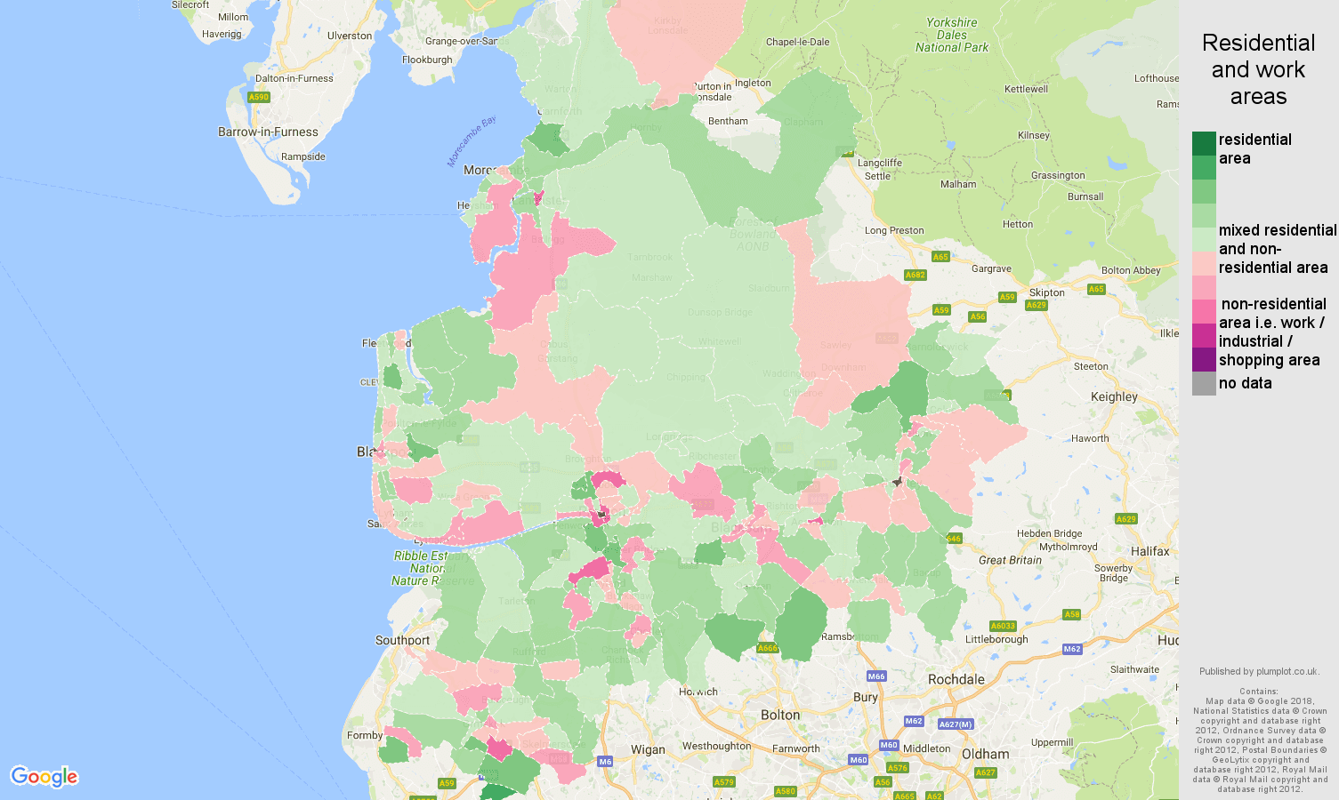 Lancashire residential areas map