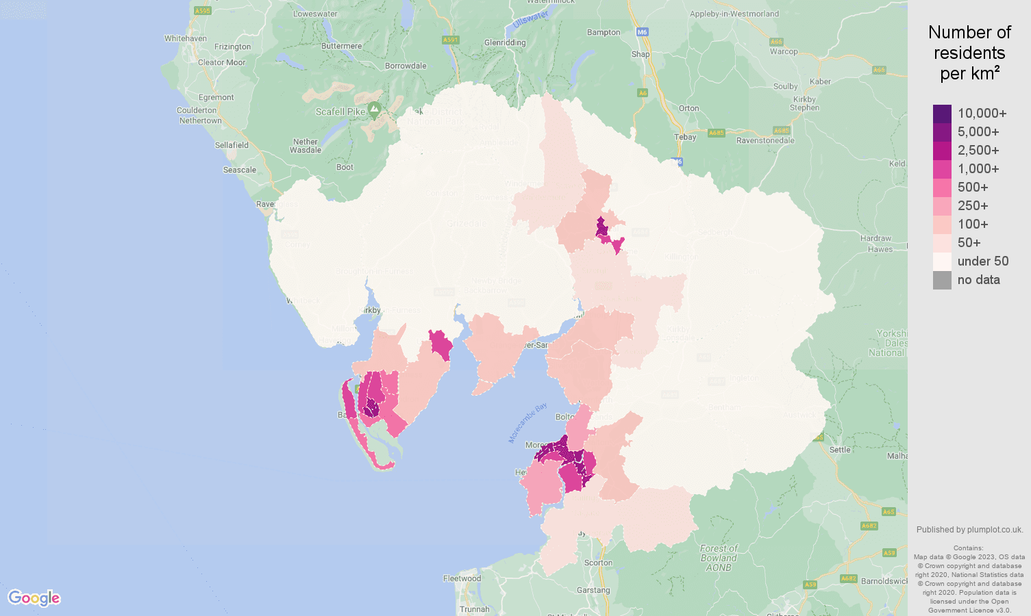 Lancaster population density map