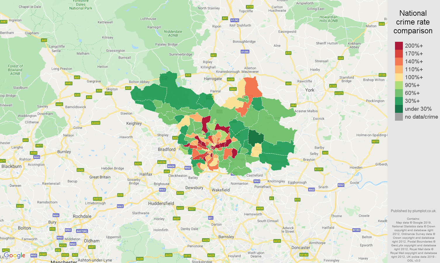 Leeds other theft crime rate comparison map