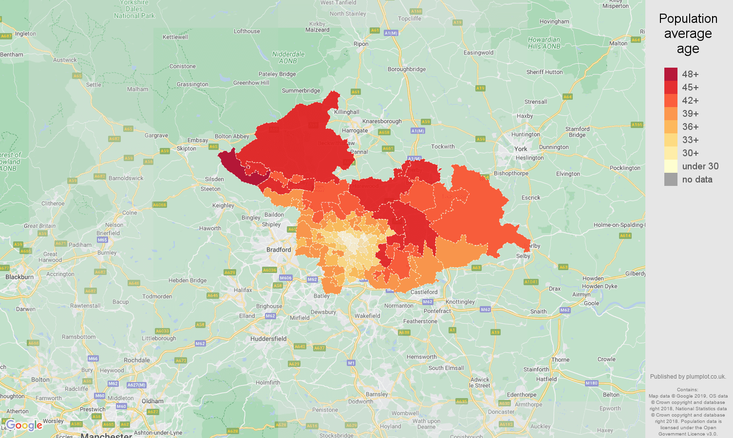 Leeds population average age map