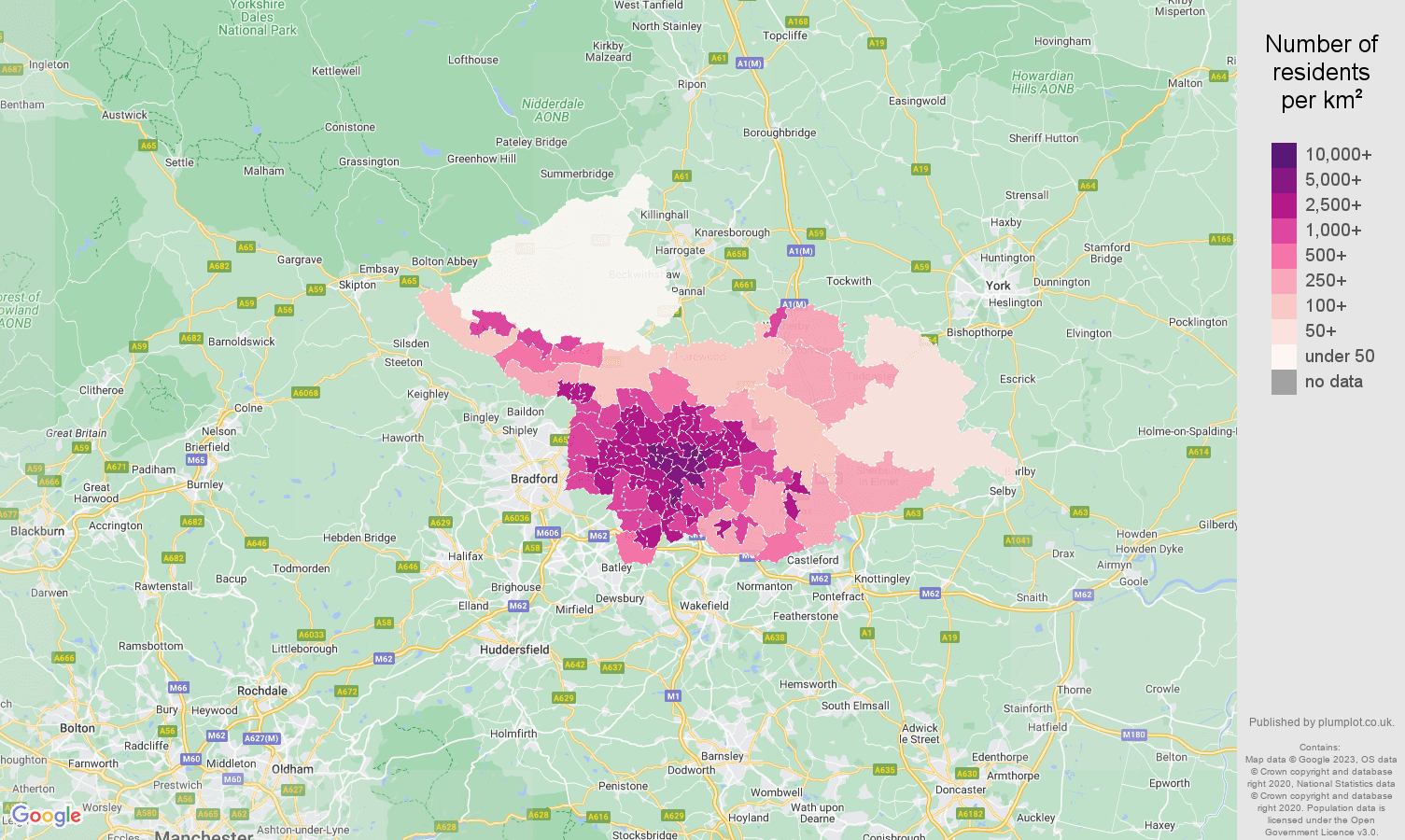 Leeds population density map
