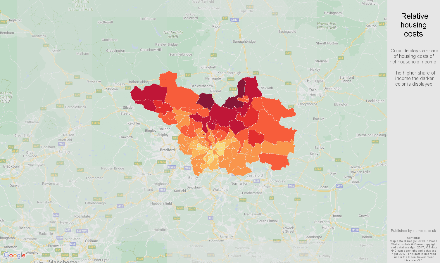Leeds relative housing costs map