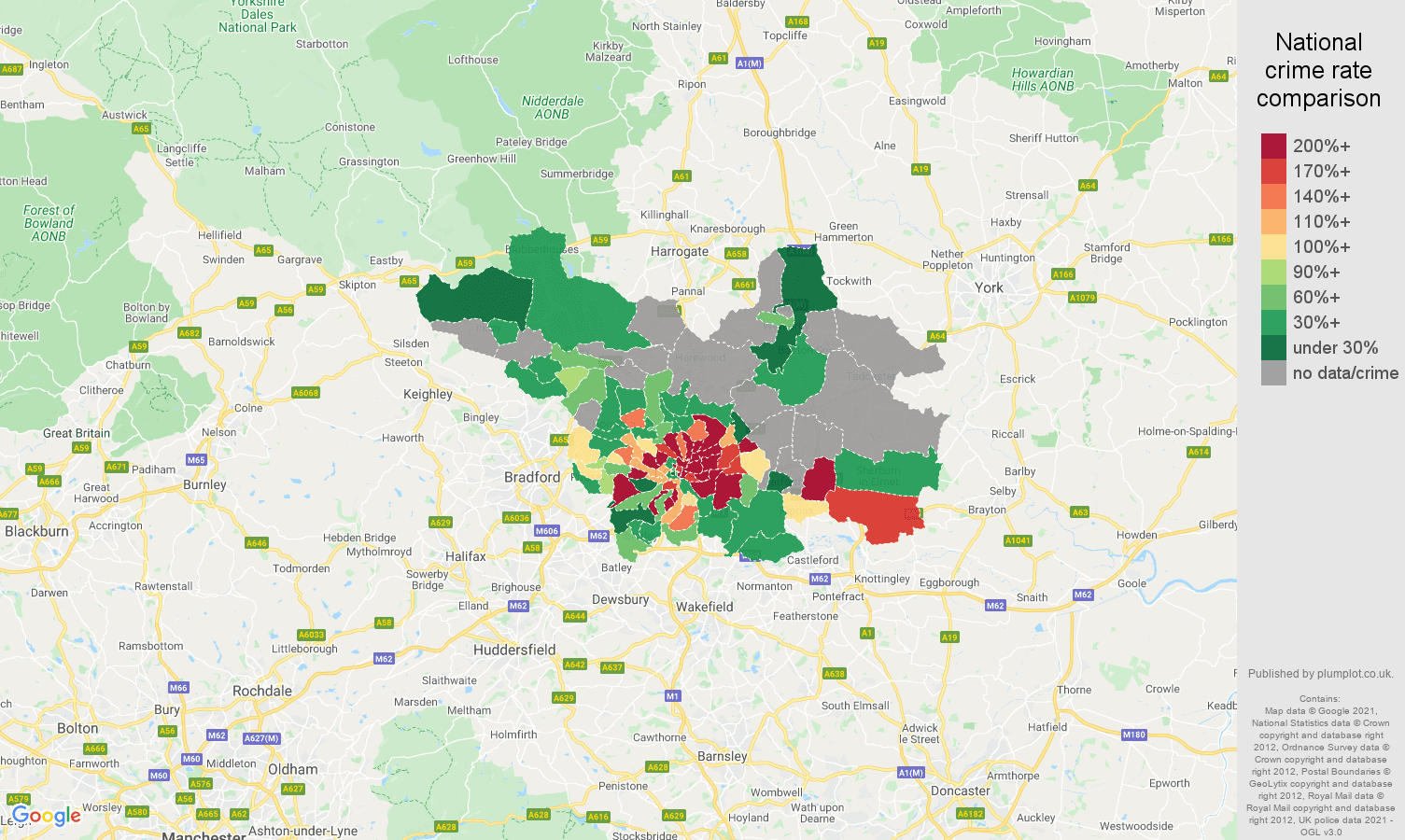 Leeds robbery crime rate comparison map