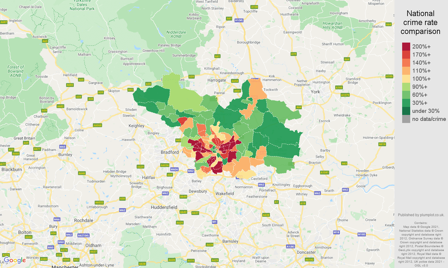 Leeds violent crime rate comparison map