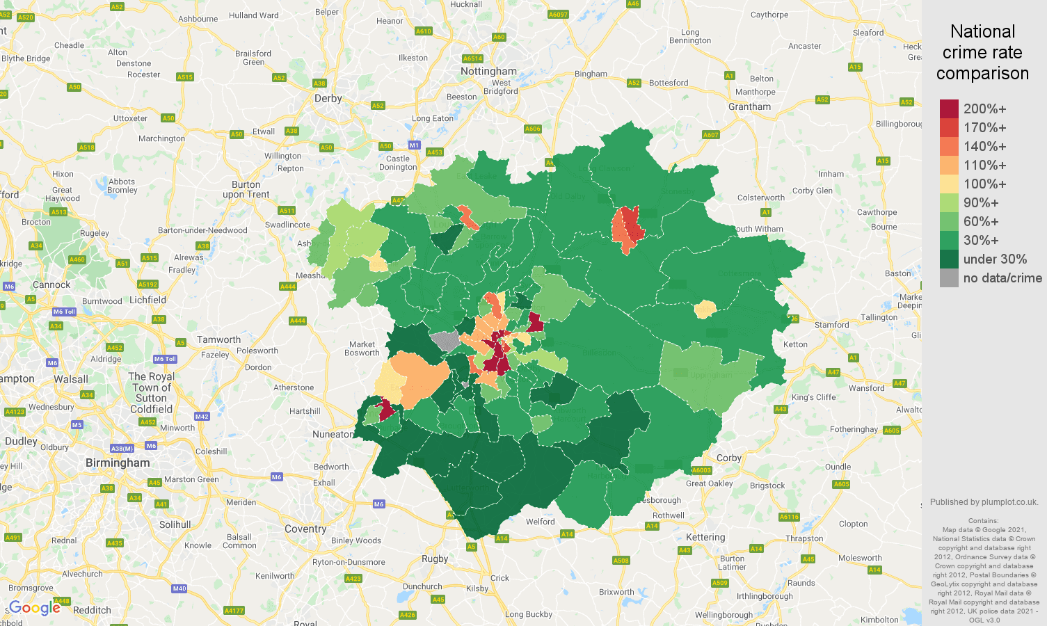 Leicester drugs crime rate comparison map