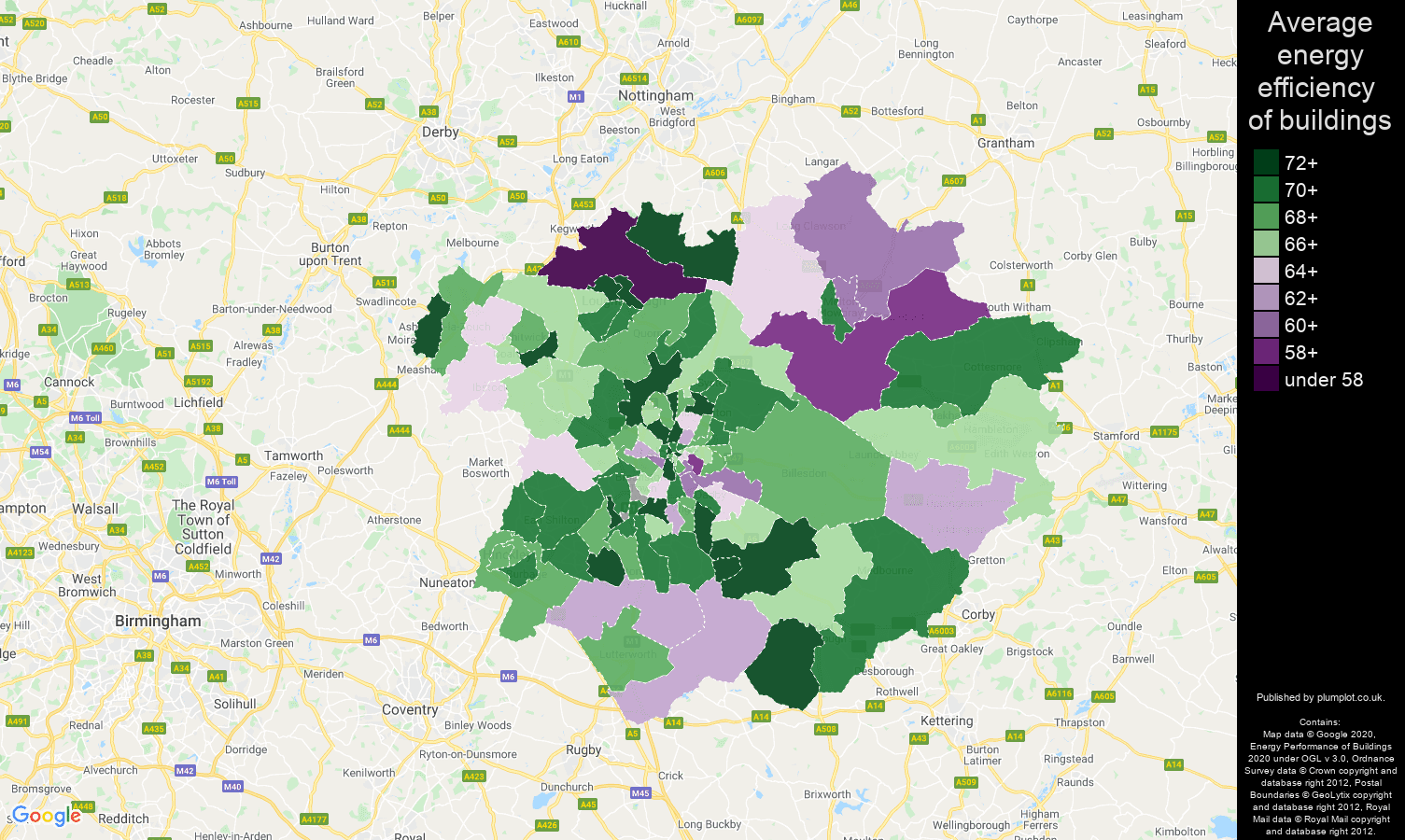 Leicester map of energy efficiency of flats