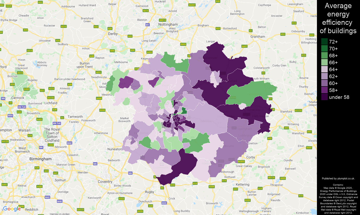 Leicester map of energy efficiency of houses
