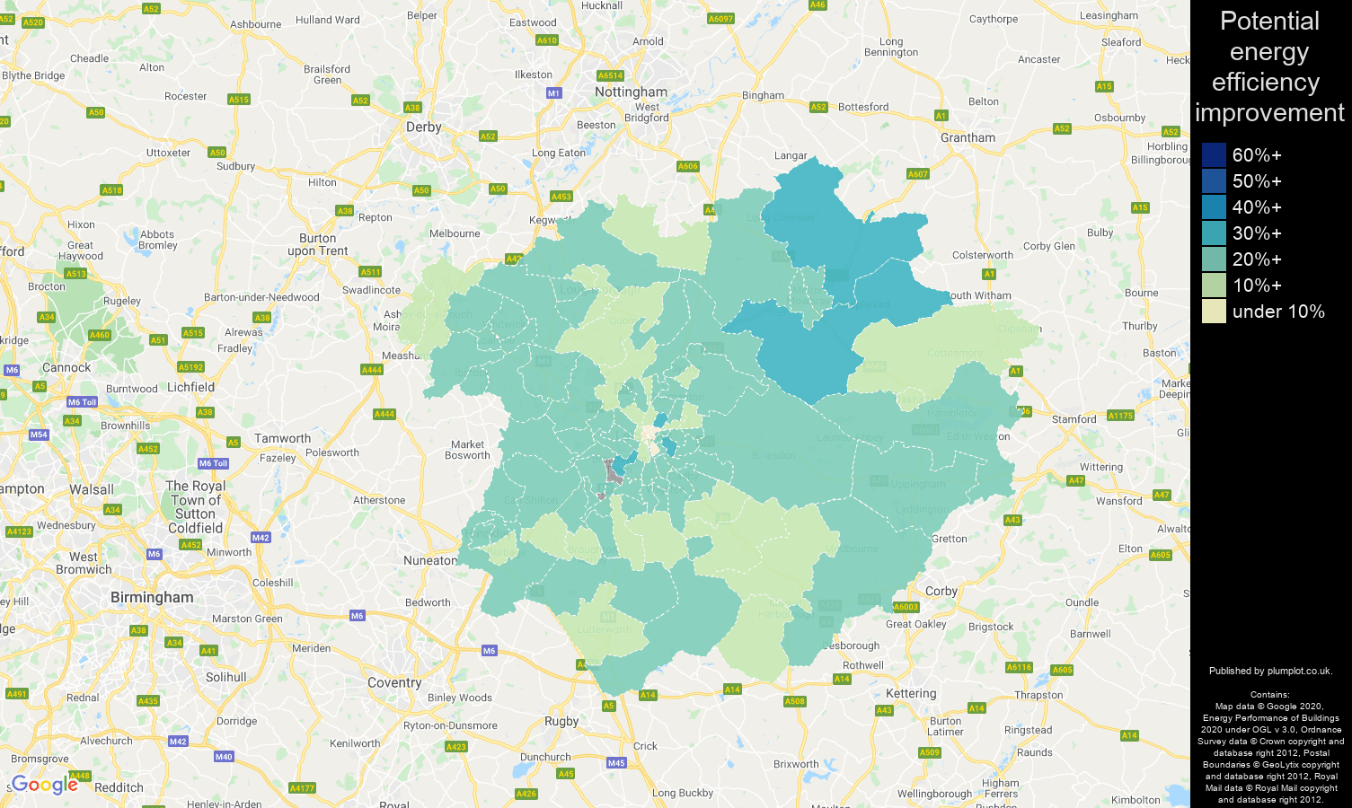 Leicester map of potential energy efficiency improvement of properties
