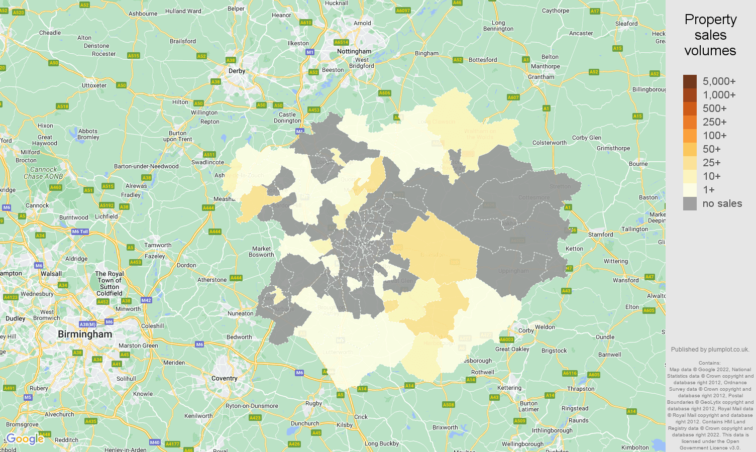 Leicester map of sales of new properties