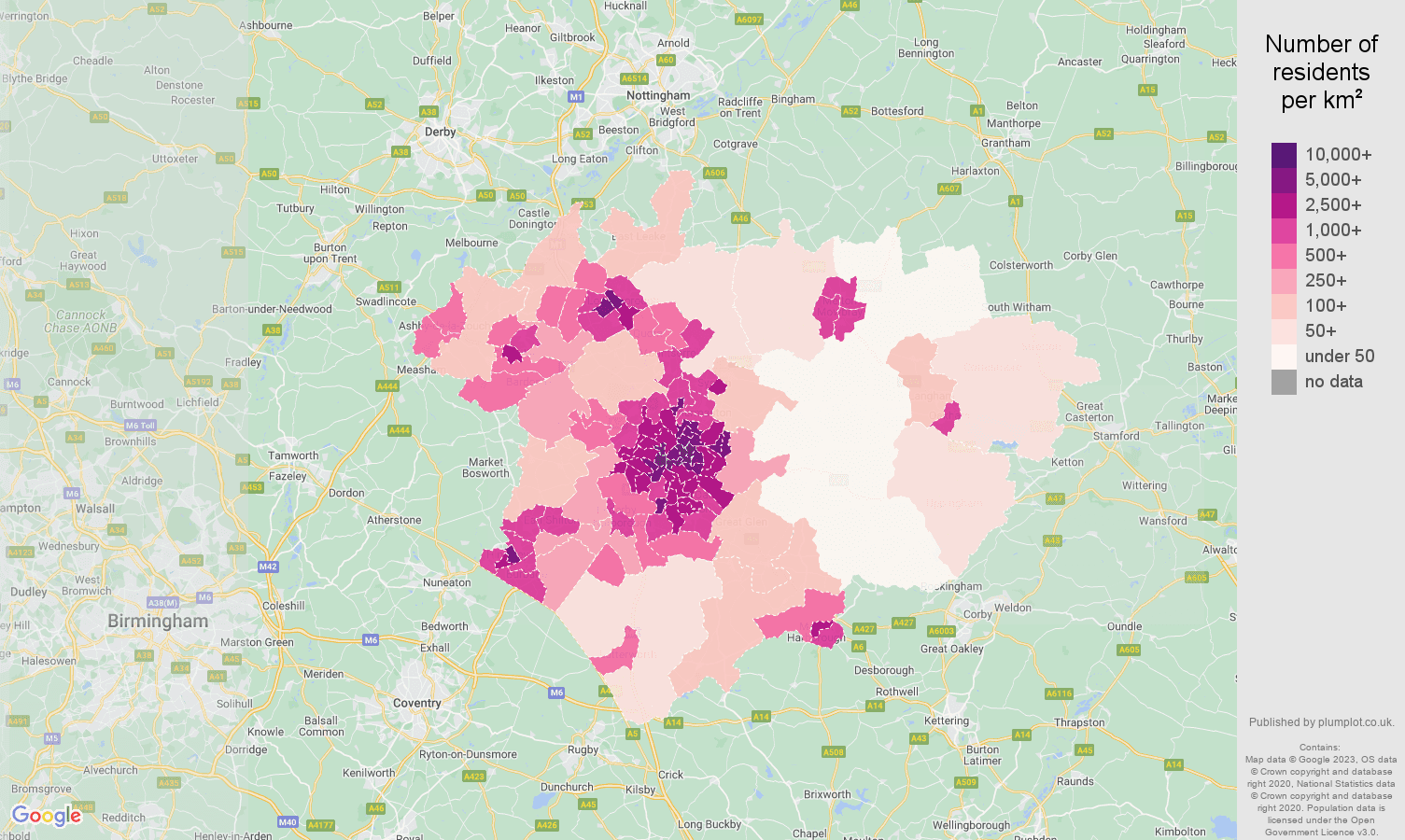 Leicester population density map