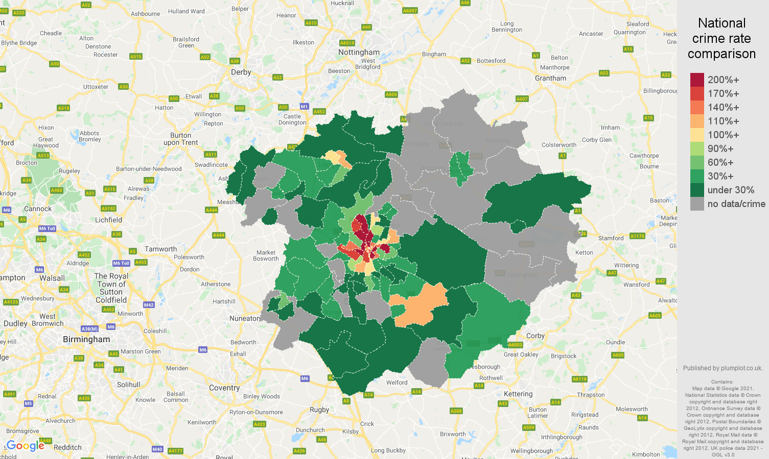 Leicester robbery crime rate comparison map