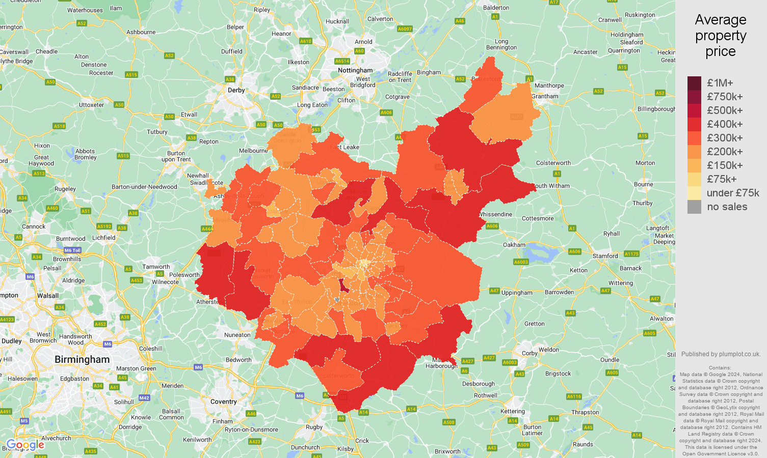 Leicestershire house prices map