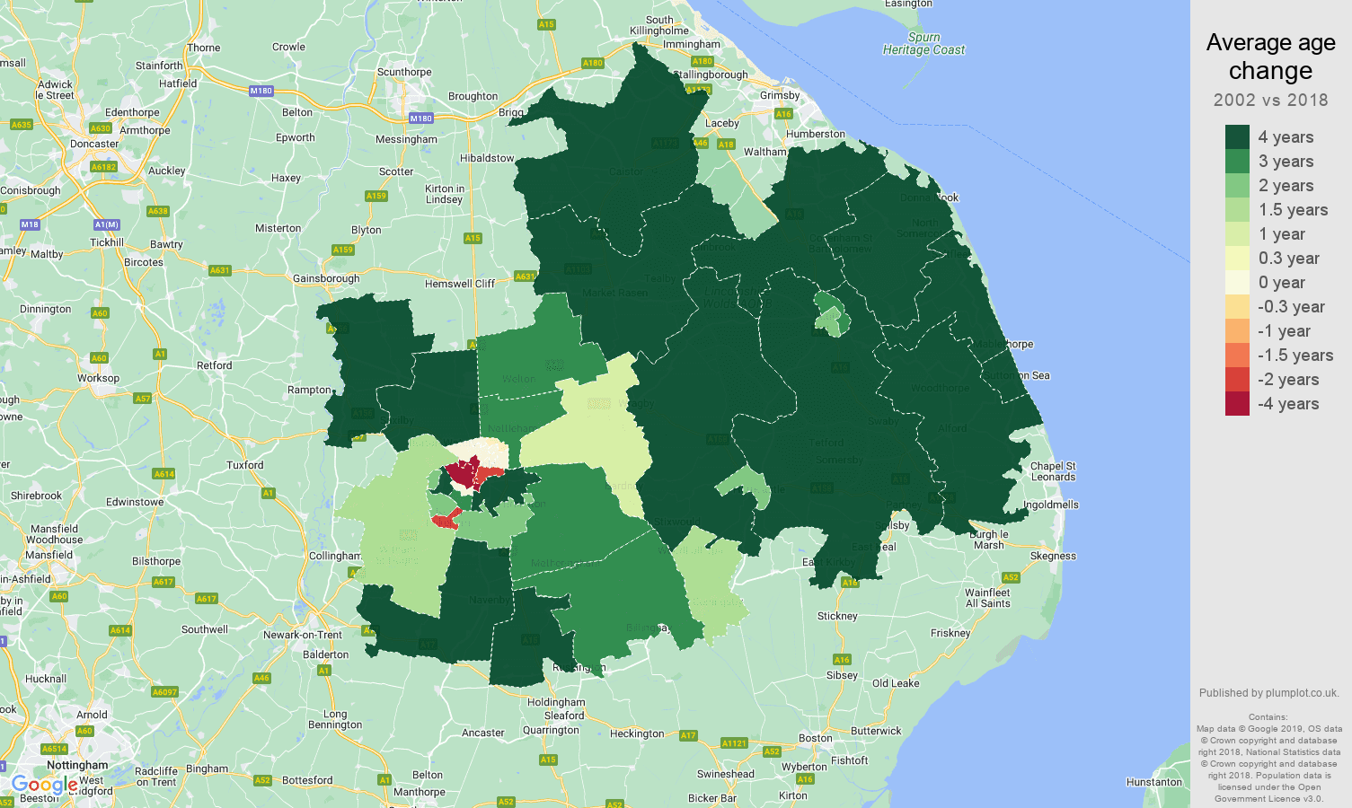 Lincoln average age change map