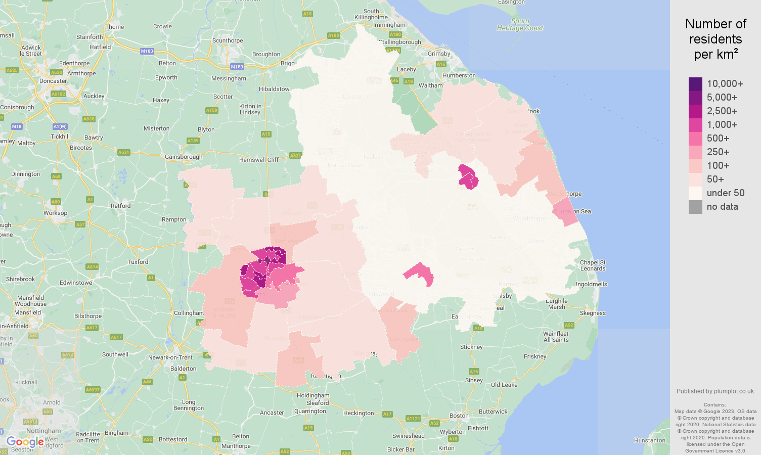 Lincoln population density map