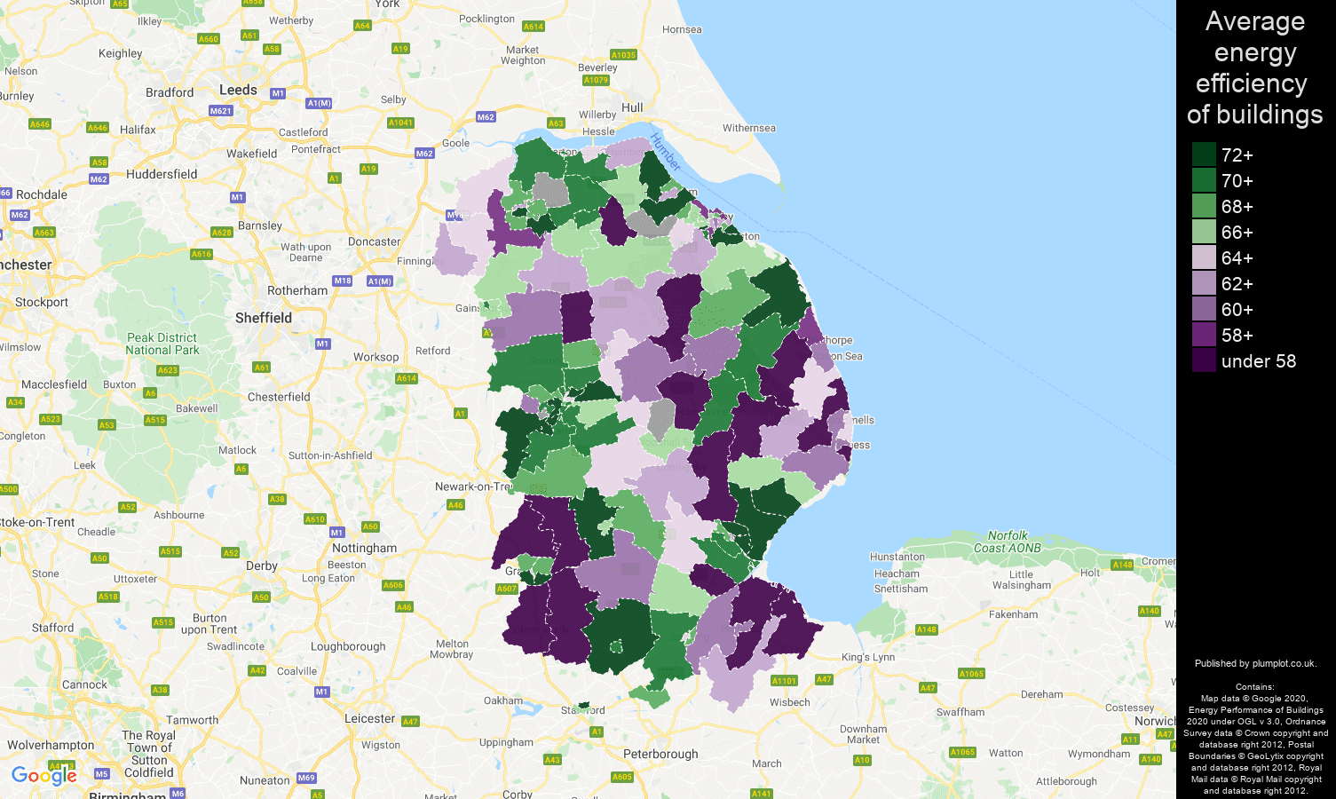 Lincolnshire map of energy efficiency of flats