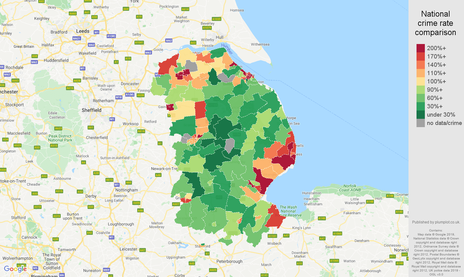Lincolnshire other crime rate comparison map