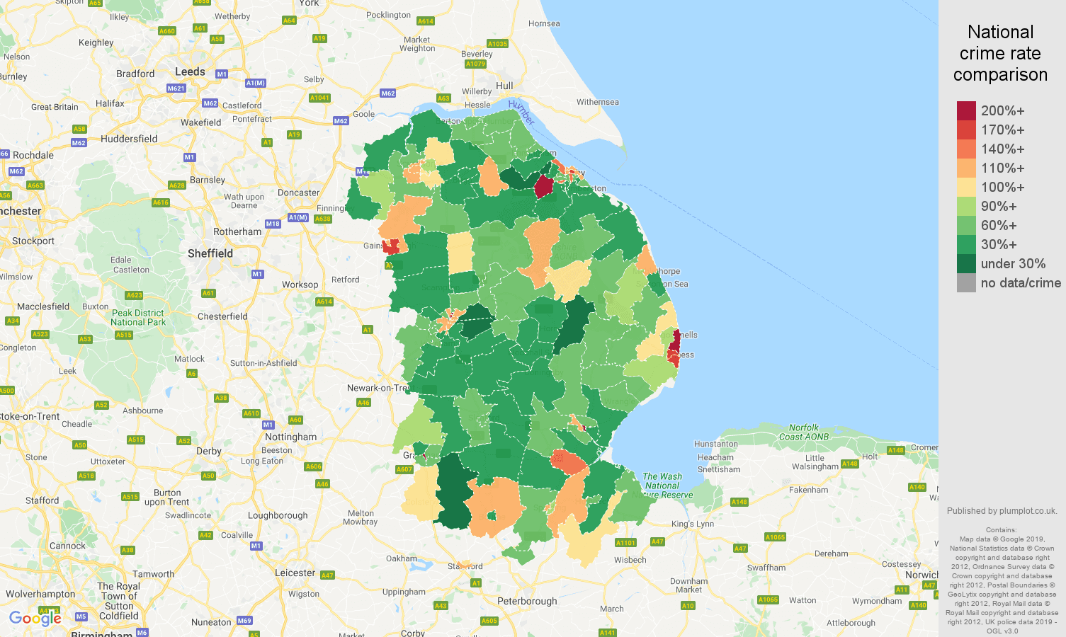 Lincolnshire other theft crime rate comparison map