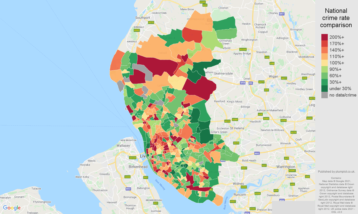 Liverpool antisocial behaviour crime rate comparison map