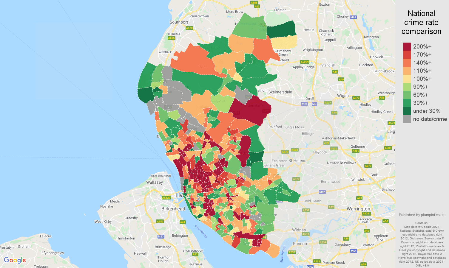 Liverpool burglary crime rate comparison map