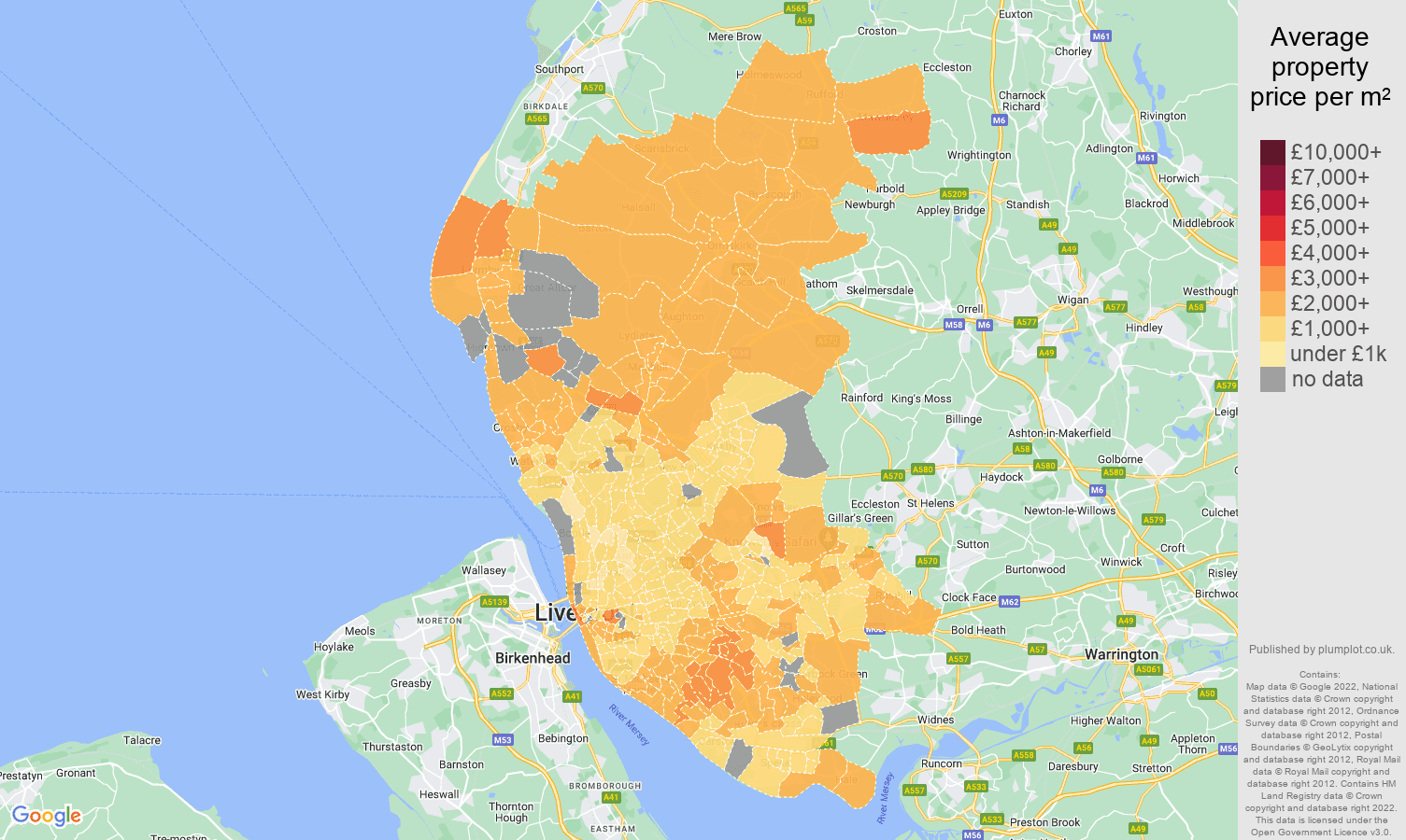Liverpool house prices per square metre map