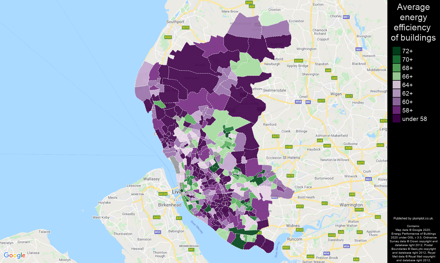 Liverpool map of energy efficiency of houses