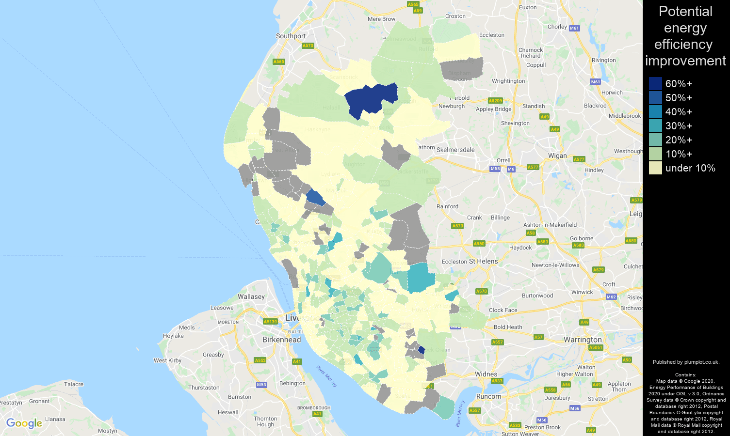 Liverpool map of potential energy efficiency improvement of flats