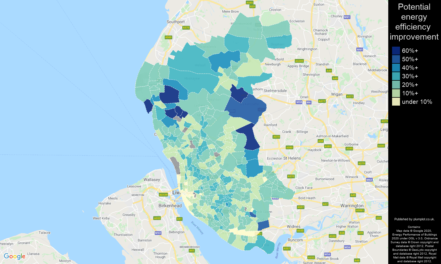 Liverpool map of potential energy efficiency improvement of properties