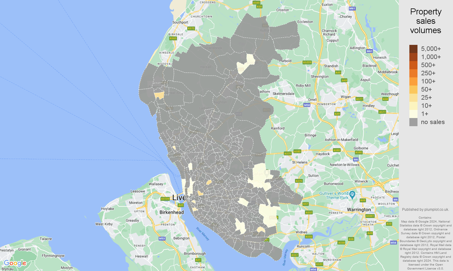Liverpool map of sales of new properties