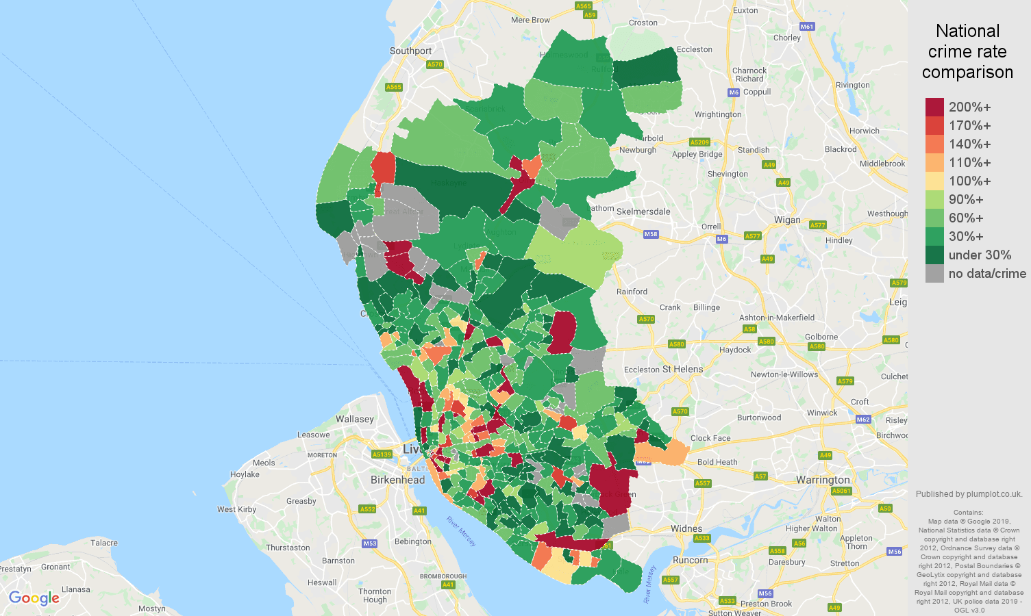 Liverpool other theft crime rate comparison map