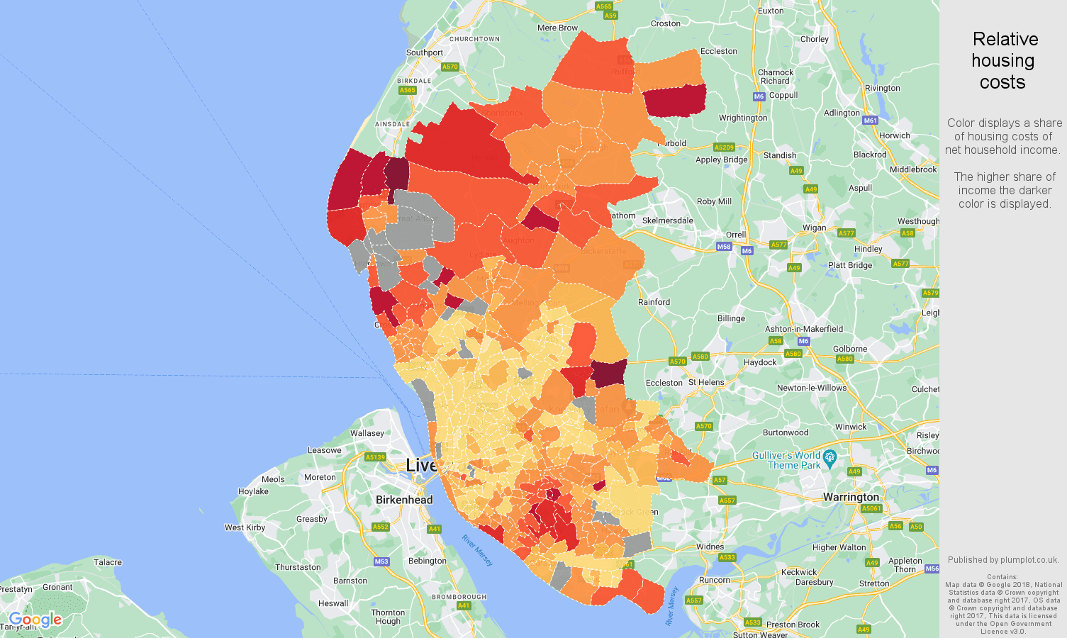 Liverpool relative housing costs map