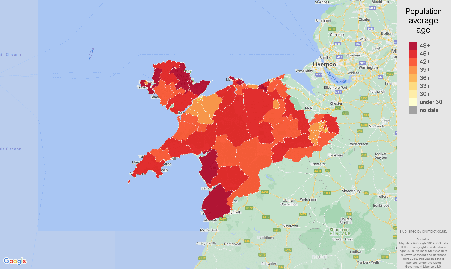 Llandudno population average age map