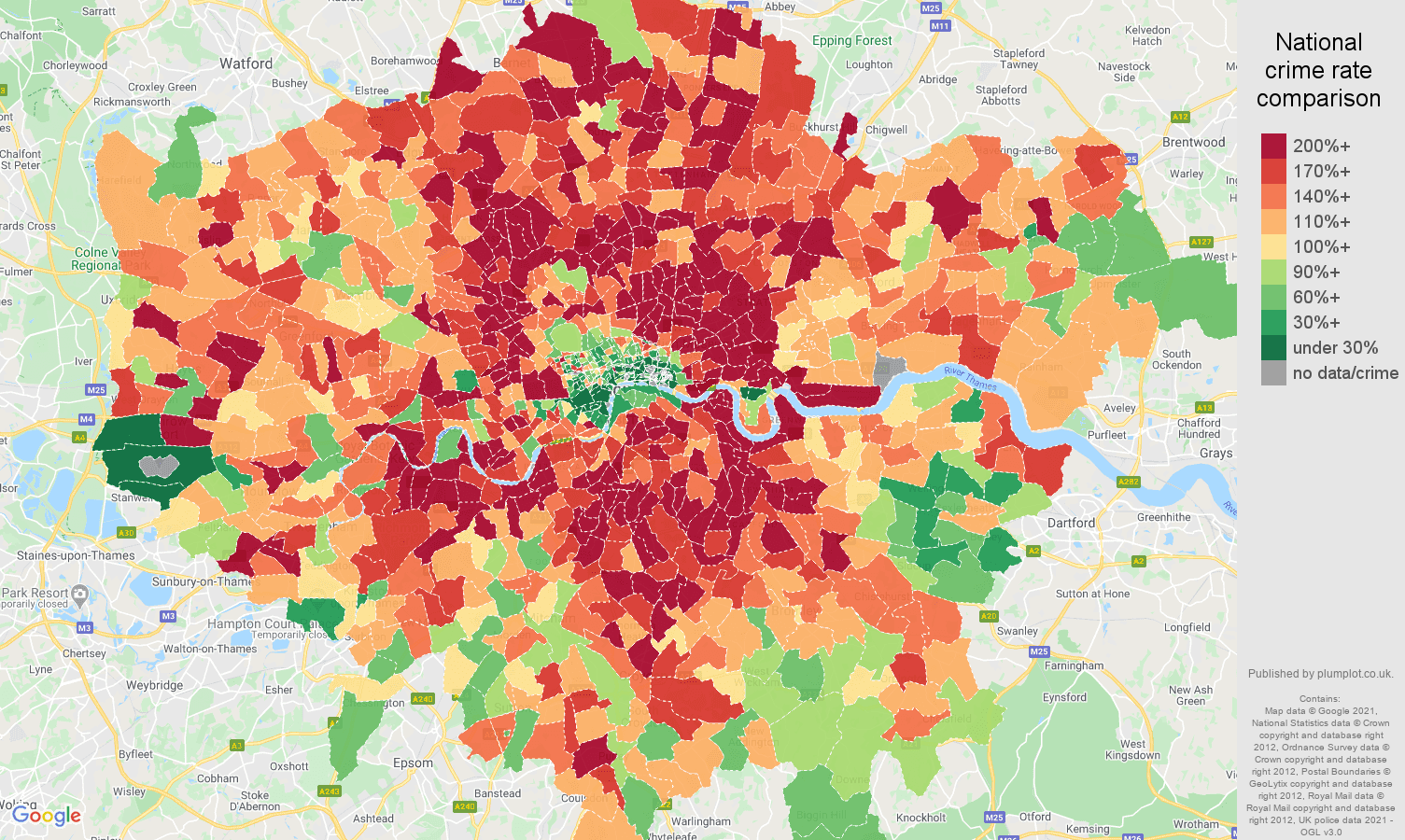 London burglary crime rate comparison map