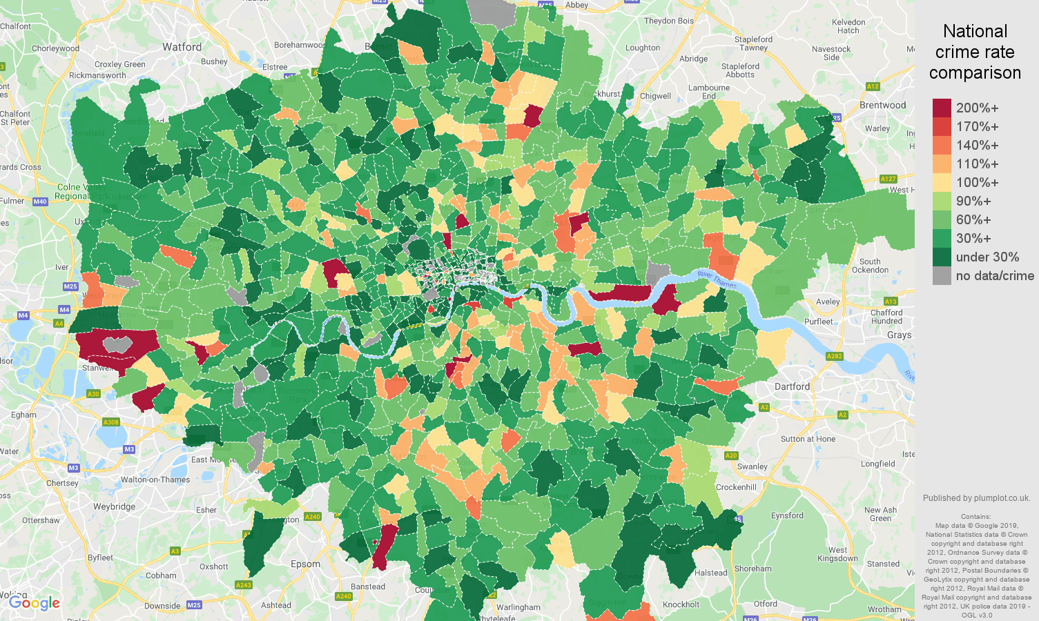 London other crime rate comparison map