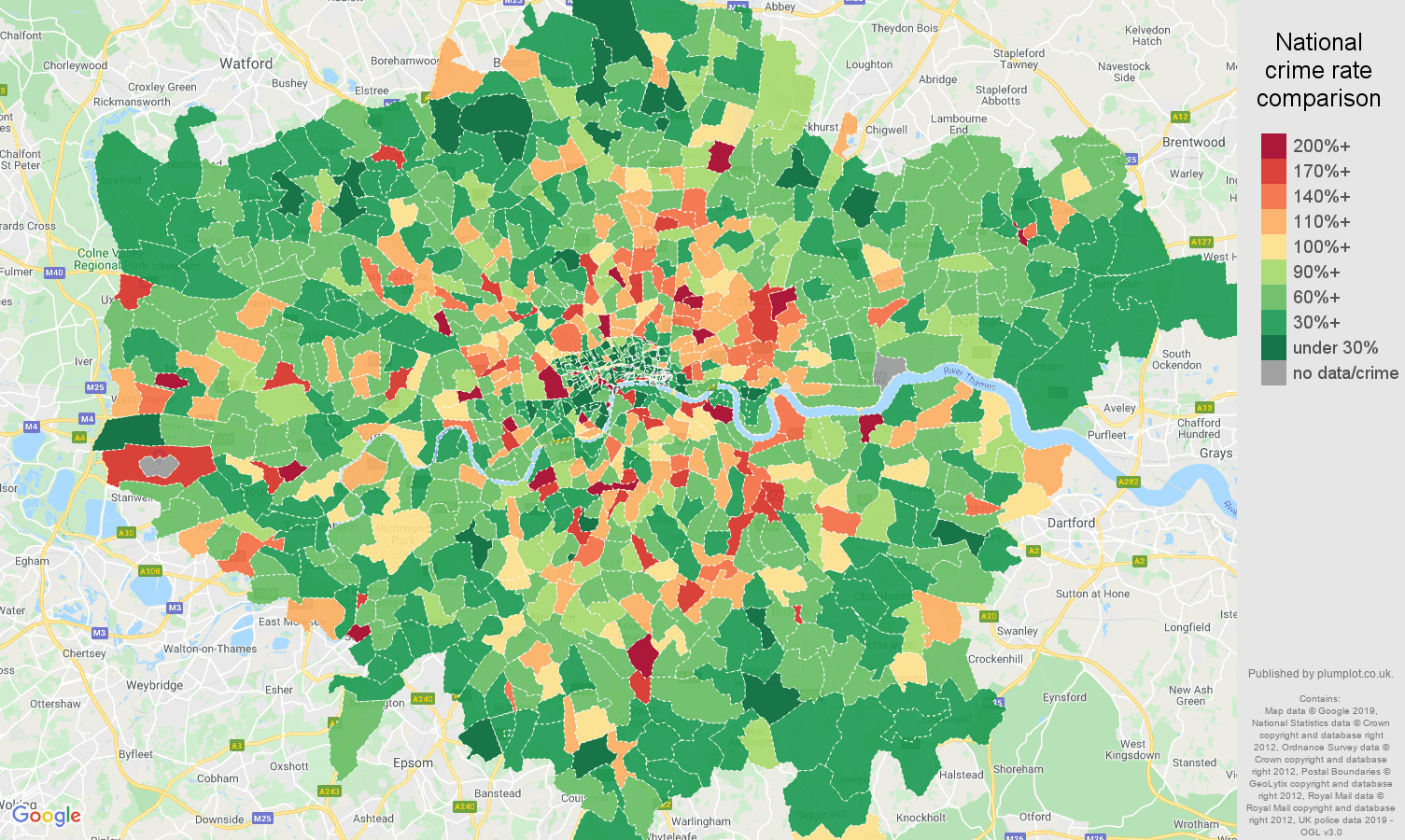 London public order crime rate comparison map