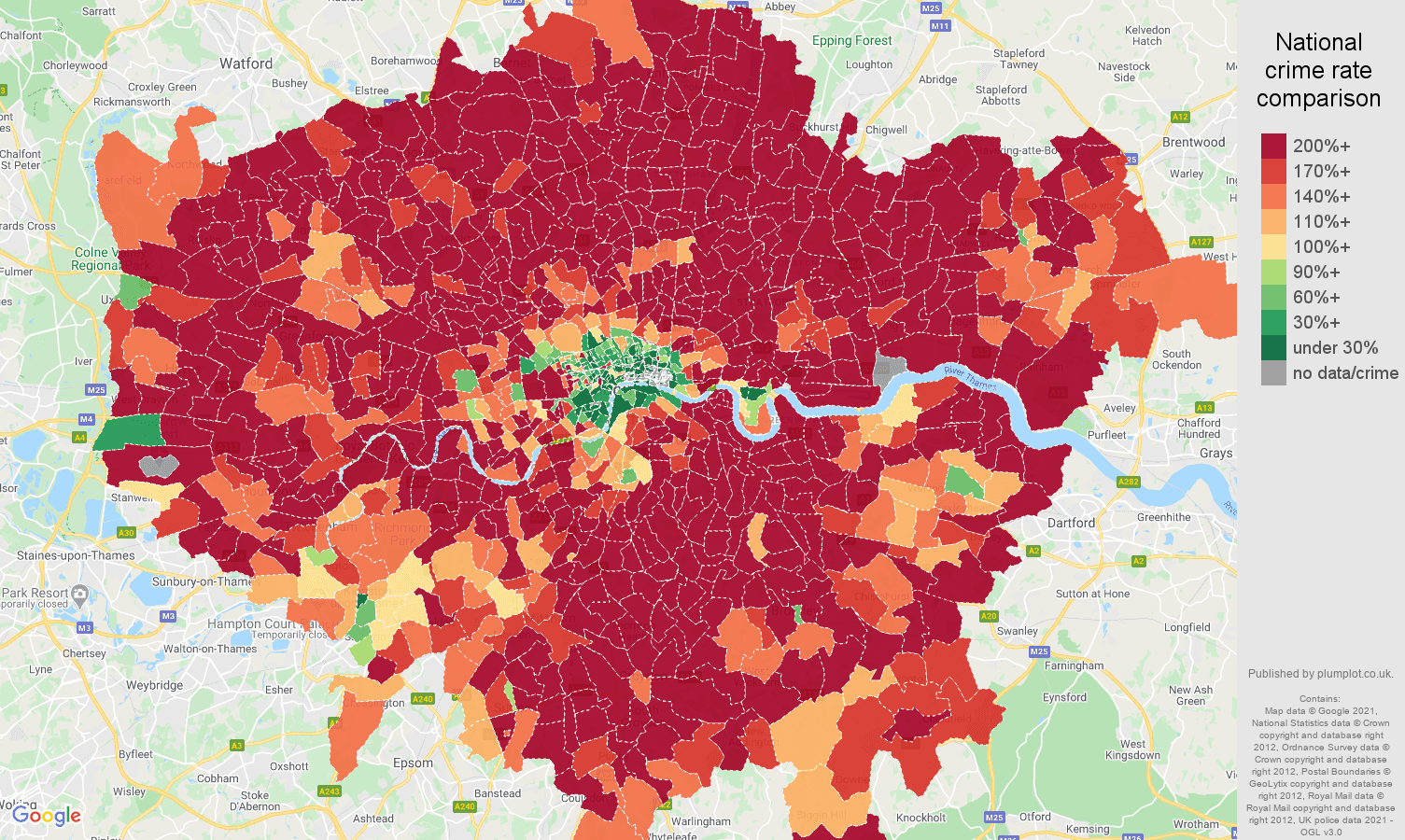 London vehicle crime rate comparison map
