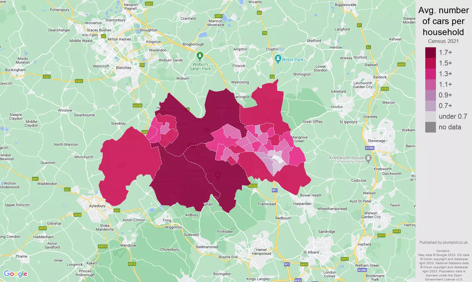 Luton cars per household map