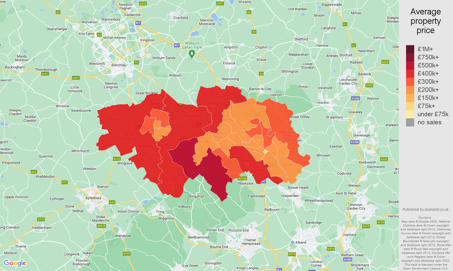 Luton house prices map